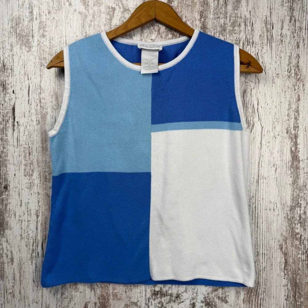 Designers Originals Blue Colorblock Cardigan Shell Twin Set Petite Medium PM - Picture 1 of 9